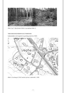 Et kart som viser et område med bygninger, veier og terrengkonturer, med en markert gravhaug fra 1945.