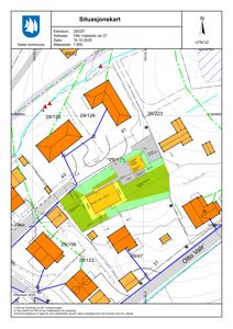 Situasjonskart som viser eiendommen på Otto Valsts vei 37 i Asker kommune, med omgivende tomter, veier og topografi.
