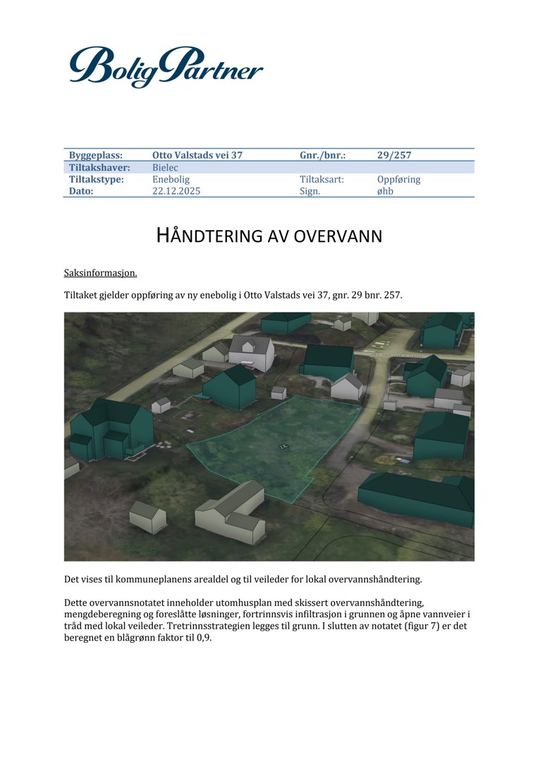 Et 3D-modellert bilde (rendering) som viser et utomhusplan med en tomte (markert med blå linje) og omgivende bebyggelse.