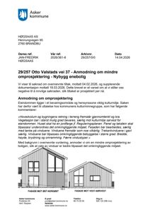 Tegning som viser fasadeopprikk for en nybygget enebolig, med oppgitt retninger for fasadene (Øst-NordØst og Vest-SørVest).