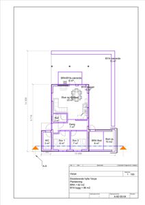 Etasjeplan for en eksisterende hytte som viser romfordeling, arealer og veggforløp.