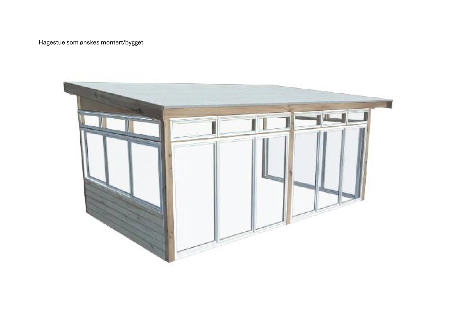 3D-visualisering av en hagestue som ønskes montert/bygget