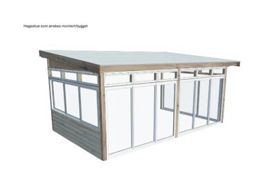 3D-visualisering av en hagestue som ønskes montert/bygget