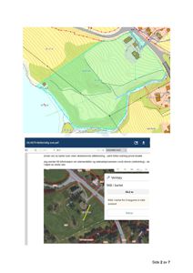 Bildet viser en digital kartvisning (topografisk kart) med overlagte ruter og tekst som beskriver stikkledning og kloakk. Det er også inkludert en skjermbilde av et verktøy for å måle avstand på kartet.