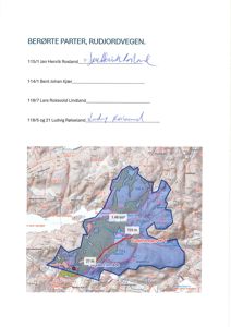 Kart over et regulert område med topografiske detaljer, vannmasser og eiendomsnummer.