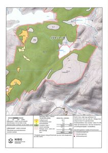 Et kart over eiendommen 115/1/0 som viser arealdata, markslag og grunneiergrenser.
