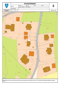 Situasjonskart som viser eiendomsforhold, bygninger, veier og topografi for Veståsen 3, 1930 Aurskog.