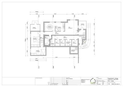 Etasjeplan (Plan 1) som viser romfordeling, mål og areal for en bolig.