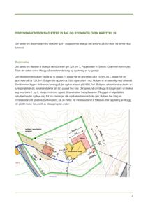 Situasjonsplan som viser eiendommen med eksisterende bolig, planlagt tilbygg og garasje, samt avstander til fylkesvei og naboeiendommer.