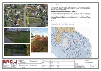 Kart over eiendommen med markerte punkter for kvikkleireskredfare og en oversikt over terrenget.