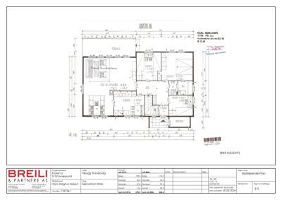 Hovedplan (etasjeplan) for en tilbygg til enebolig, som viser romfordeling, dimensjoner og arealoppdelinger.