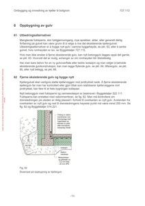 En teknisk tegning (Fig. 62) som viser et tverrsnitt av oppbygging av kjellergulv med radonmembran og isolasjon.