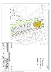 Situasjonsplan (rammesøk) som viser bygningens plassering i forhold til tomme, vei og nabolag.