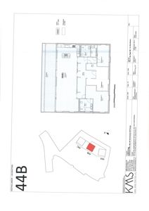 Etasjeplan (44B) med romfordeling, situasjonsplan og tegningsinformasjon.