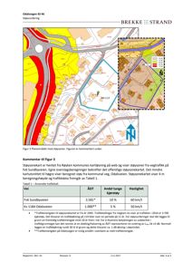 Et situasjonskart (støysoneskart) som viser støyforholdene i området rundt Odalsvegen 42-46, inkludert trafikkdata og beregningshøyder.