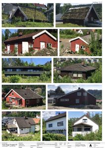 En samling fotografier som viser en eksisterende bygning (eller flere) fra ulike vinkler og detaljer.