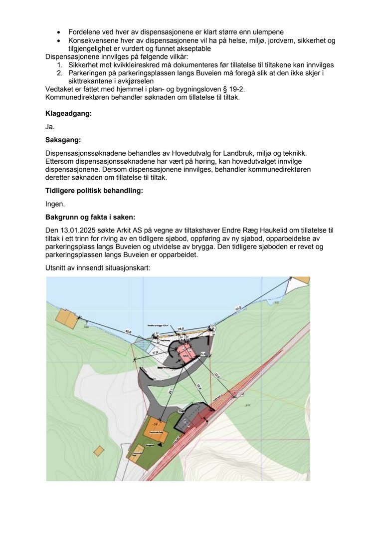 Situasjonskart som viser tomtens form, bygningens plassering og omgivelsene.