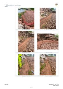 En samling fotografier som viser en grøft eller gravearbeid på en byggeplass, med en rød kabel eller rør som er lagt i bunnen.