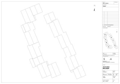 Etasjeplan (Trekjøp) som viser romfordeling og bygningsplassering for et boligprosjekt.