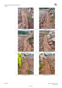 Serien viser flere fotografier av en utgravd grøft eller kabeltrase i et steinete terreng.