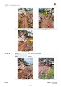 Fotodokumentasjon av en byggeplass eller anleggsområde som viser terrengforhold og utgravd jord.