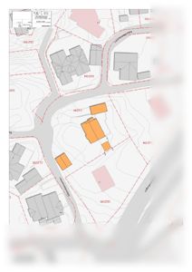 Situasjonsplan som viser eiendomsinndeling, bygningers plassering og tilgrensende veier.