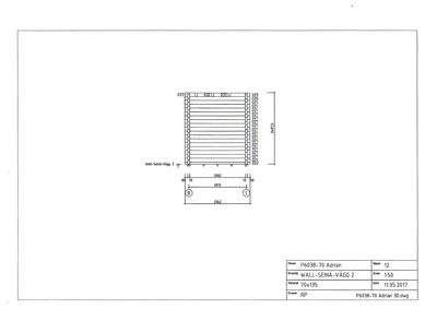 Tegning som viser detaljert oppbygning av en vegg (WALL-SEINA-VÄGG 2) med mål og konstruksjonslag.