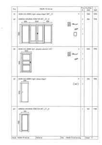 Detaljtegning av dører og vinduer med spesifikke mål, profiler og håndtak for en bygning (P6038-70 Adrian).