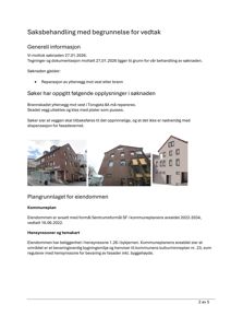 Tre fotografier av en bygning (Torvgata 8A) som viser fasaden, skade og planlagt reparasjon.