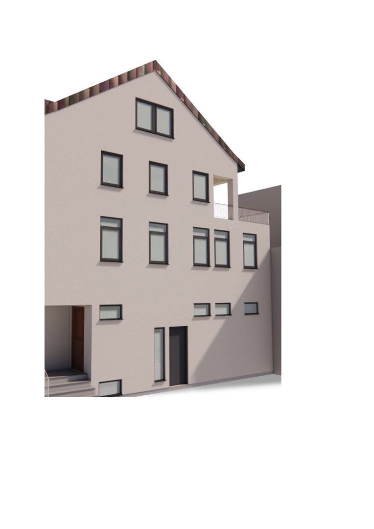 3D-visualisering av fasaden på en planlagt bygning