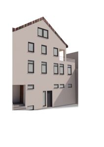 3D-visualisering av fasaden på en planlagt bygning