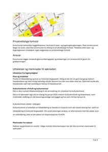 Bildet viser en situasjonsplan eller et kart over et område med fargemerkede soner (rødt, gult, grønt) og gater. Dette er typisk for en situasjonsplan i en byggesak.