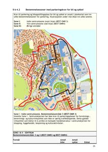 Et kart som viser en bydel med overlagte soner (rød og svart linje) for parkeringsbestemmelser.