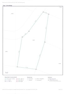 Situasjonsplan (Teig 1) som viser eiendomsgranser, areal og punktfeste for eiendommen i Høgtien kommune.