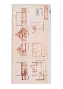 Oppriss (fasadetegning) av en bygning med visuell fremstilling av fasadens form, takform og vindusoppsett.
