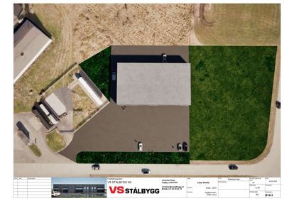 Situasjonsplan som viser bygningens plassering på tomten sett fra oven, inkludert tilstøtende bebyggelse og vegger.