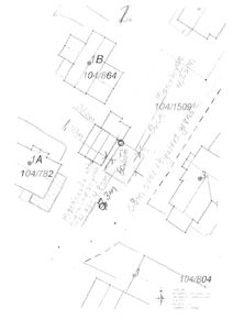 Situasjonsplan som viser tomtens grenser, nabobebyggelse (merket 1A, 1B, 3, 4) og avstander til naboer.