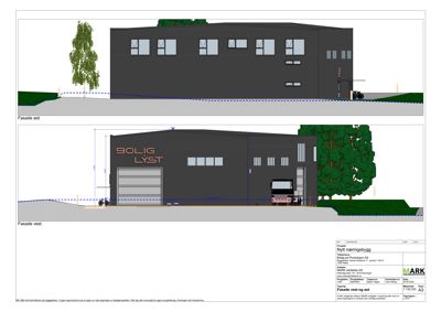 Tegning som viser fasadeopprikk for bygningens øst- og vestsider.