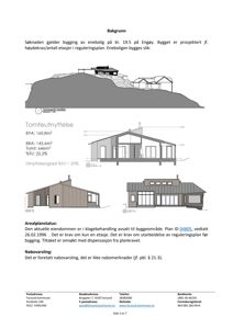 Bildet viser en fasadetegning (opprikk) av et planlagt hus sett fra siden, inkludert detaljer om takform og vindusfordeling.