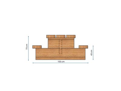 En detaljtegning som viser en konstruksjon av treverk (sannsynligvis et takstol- eller bjelkesystem) med angitte mål på cm.