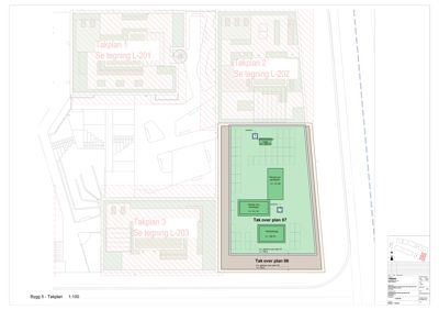 Takplan (takets plan) som viser plassering av takflater, utvendige vegger og andre elementer på taket.