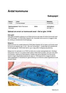 Situasjonsplan som viser eiendomsinndeling og arealplanlegging for TESS Årdal.