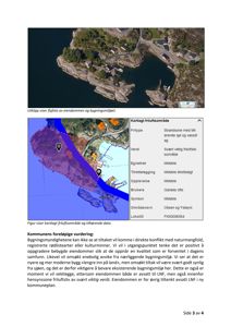 Bildet viser en side fra en byggesak som inneholder et flyfoto av eiendommen, en kartutsnitt med friluftsdata, og kommunens foreløpige vurdering.
