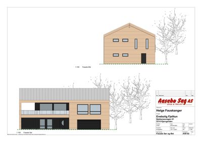 Fasadetegning som viser bygningens utseende fra Sør og Øst