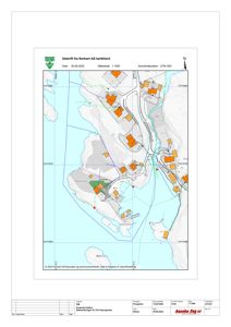 Kartutsnitt fra Norkart AS som viser topografi, vegnett og bebyggelse i et område.