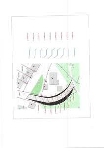 Situasjonsplan som viser tomtens form, omgivende bebyggelse, vegnett og høydemålinger (konturer).