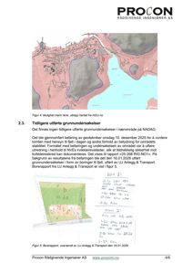 Bildet viser en kartutsnitt (Figur 4) som illustrerer mulighet for marin leire, samt en skisse over borehull (Figur 5) med håndskrevne notater om geologi.
