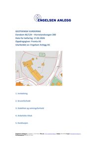 Et kart som viser eiendomsnummer 46/124 og tilhørende bygninger i et nabolag.