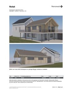 3D-visualiseringer (renderinger) av en planlagt utvidelse av en bustad, vist fra to ulike vinkler.