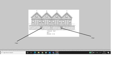 En tegning som viser fasaden mot øst for rekkehus 1-4.